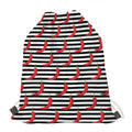 Black And White Striped Chili Print Drawstring Bag
