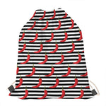Black And White Striped Chili Print Drawstring Bag