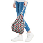 Black And White Striped Chili Print Drawstring Bag