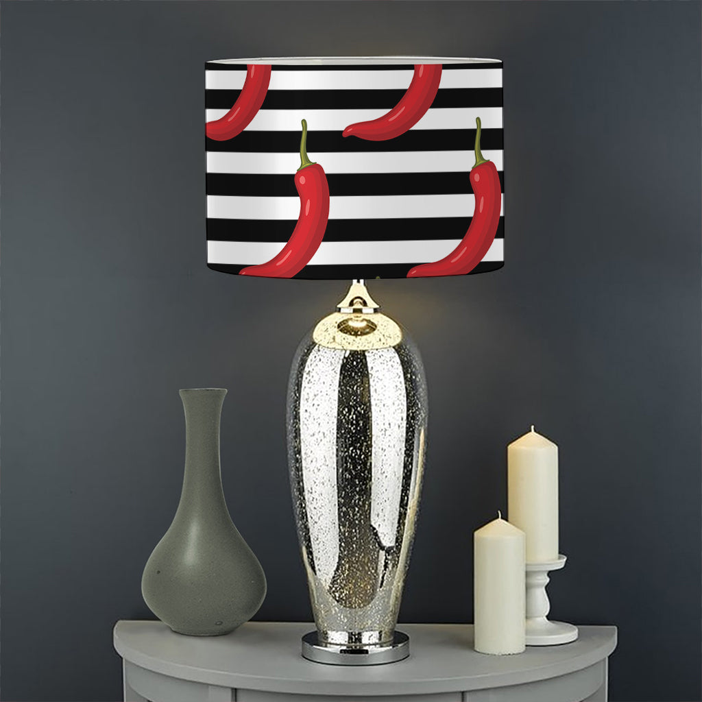 Black And White Striped Chili Print Drum Lamp Shade