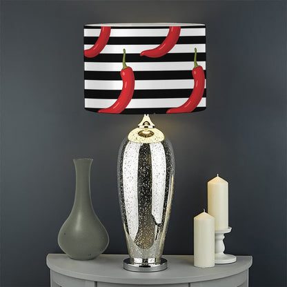 Black And White Striped Chili Print Drum Lamp Shade