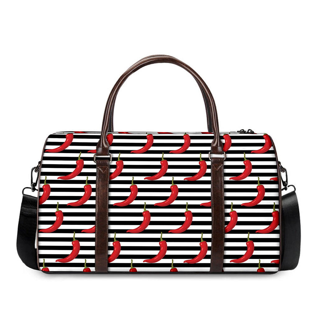 Black And White Striped Chili Print Duffle Bag