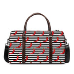 Black And White Striped Chili Print Duffle Bag