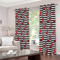 Black And White Striped Chili Print Extra Wide Grommet Curtains