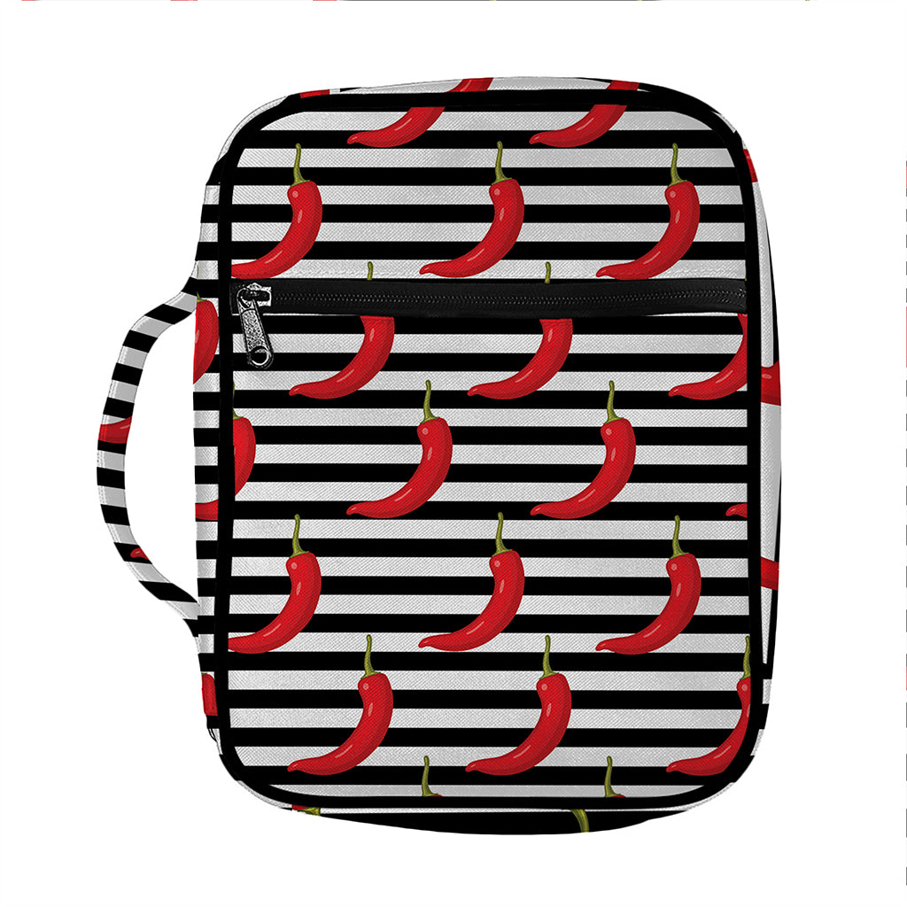 Black And White Striped Chili Print Front Pocket Bible Bag