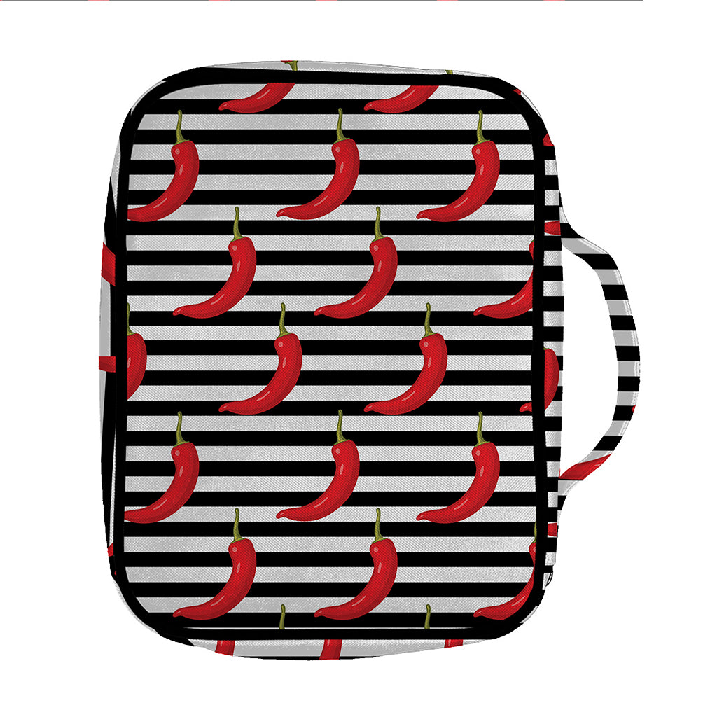 Black And White Striped Chili Print Front Pocket Bible Bag