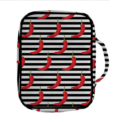 Black And White Striped Chili Print Front Pocket Bible Bag