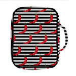 Black And White Striped Chili Print Front Pocket Bible Bag