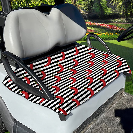 Black And White Striped Chili Print Golf Cart Seat Cover