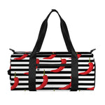 Black And White Striped Chili Print Gym Bag