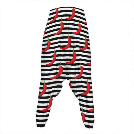 Black And White Striped Chili Print Hammer Pants