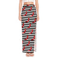Black And White Striped Chili Print High Slit Maxi Skirt