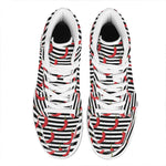 Black And White Striped Chili Print High Top Leather Sneakers
