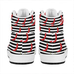 Black And White Striped Chili Print High Top Leather Sneakers