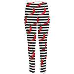 Black And White Striped Chili Print High-Waisted Pocket Leggings