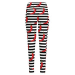 Black And White Striped Chili Print High-Waisted Pocket Leggings