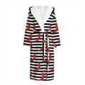 Black And White Striped Chili Print Hooded Bathrobe