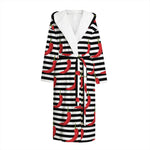 Black And White Striped Chili Print Hooded Bathrobe