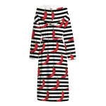 Black And White Striped Chili Print Hooded Bathrobe