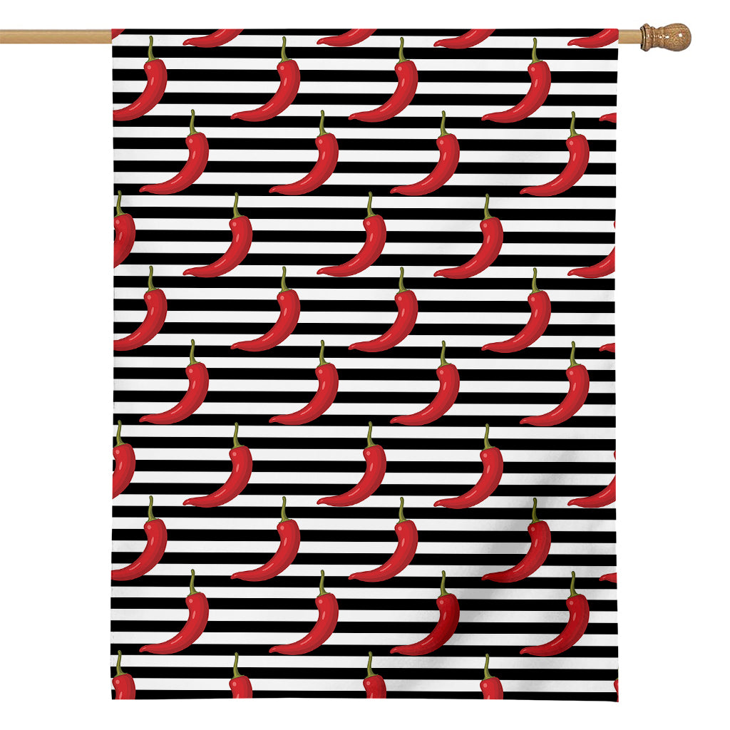 Black And White Striped Chili Print House Flag