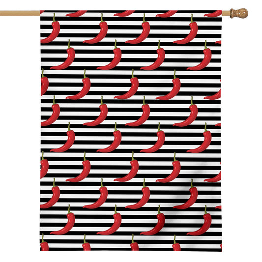 Black And White Striped Chili Print House Flag