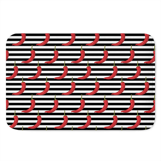 Black And White Striped Chili Print Indoor Door Mat