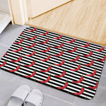 Black And White Striped Chili Print Indoor Door Mat