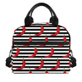 Black And White Striped Chili Print Insulated Lunch Bag