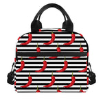 Black And White Striped Chili Print Insulated Lunch Bag
