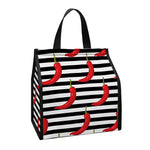 Black And White Striped Chili Print Insulated Lunch Tote
