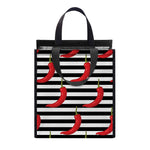 Black And White Striped Chili Print Insulated Lunch Tote