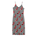 Black And White Striped Chili Print Jersey Midi Cami Dress