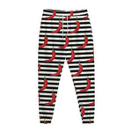 Black And White Striped Chili Print Jogger Pants