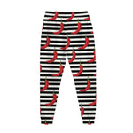 Black And White Striped Chili Print Jogger Pants