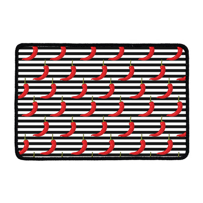 Black And White Striped Chili Print Kitchen Mat