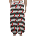 Black And White Striped Chili Print Lantern Pants