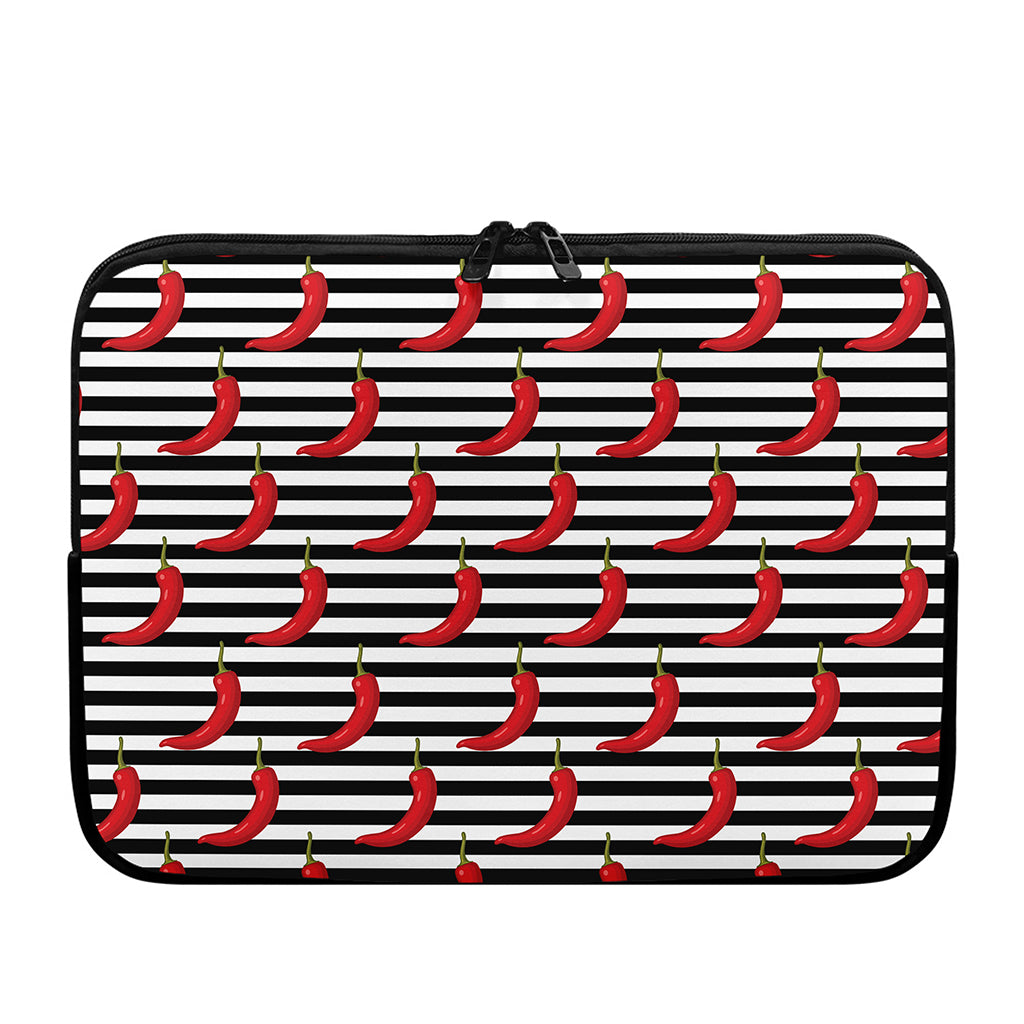 Black And White Striped Chili Print Laptop Sleeve