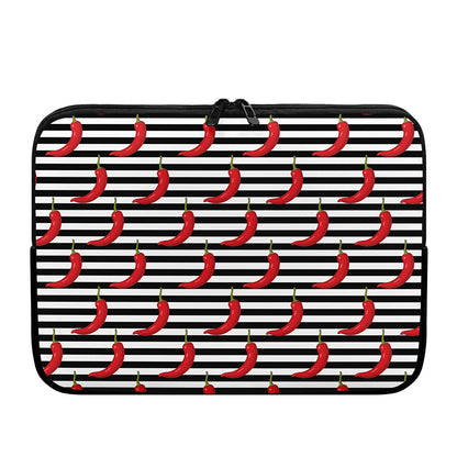 Black And White Striped Chili Print Laptop Sleeve