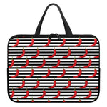 Black And White Striped Chili Print Laptop Sleeve With Handle