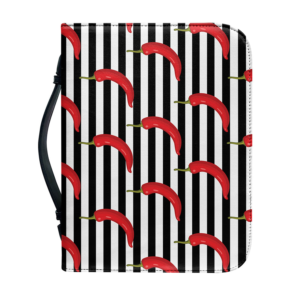 Black And White Striped Chili Print Leather Bible Cover