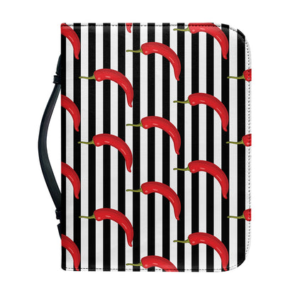 Black And White Striped Chili Print Leather Bible Cover