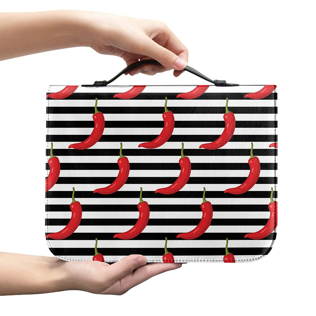 Black And White Striped Chili Print Leather Bible Cover