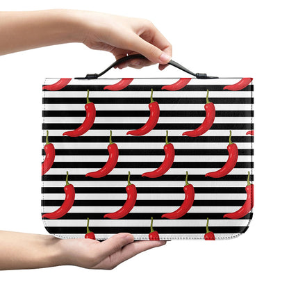 Black And White Striped Chili Print Leather Bible Cover