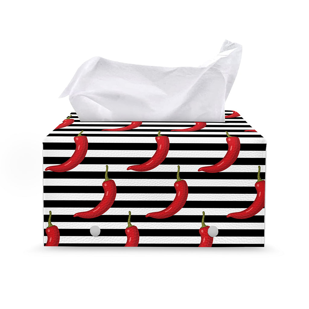 Black And White Striped Chili Print Leather Tissue Box Cover