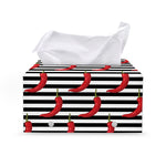 Black And White Striped Chili Print Leather Tissue Box Cover