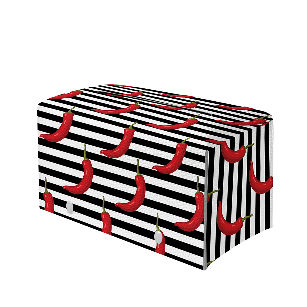 Black And White Striped Chili Print Leather Tissue Box Cover