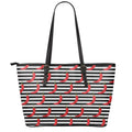Black And White Striped Chili Print Leather Tote Bag With Zipper