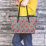 Black And White Striped Chili Print Leather Tote Bag