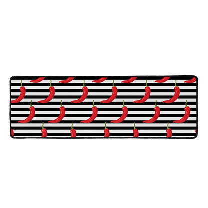 Black And White Striped Chili Print Long Kitchen Mat