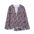 Black And White Striped Chili Print Long Sleeve Short Coat